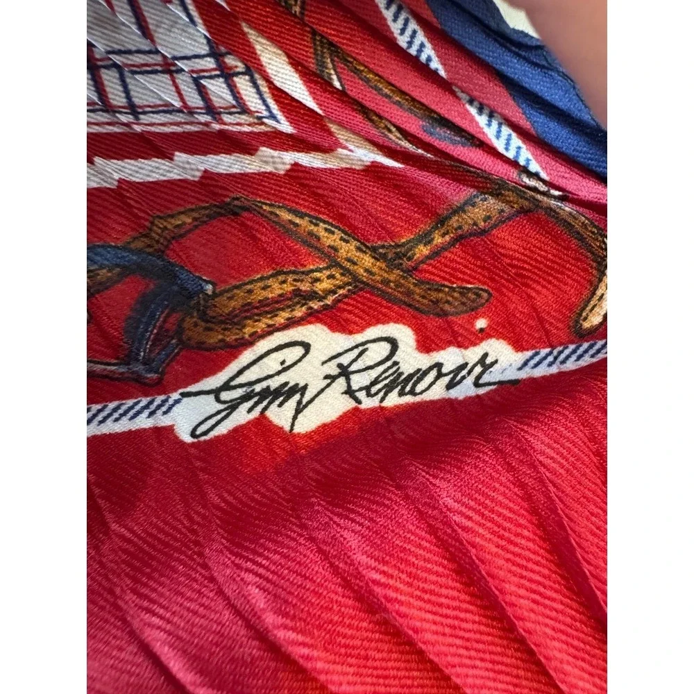 VTG Gim Renoir Scarf Red White Equestrian Accordion Plisse 52x6 Italy bandana